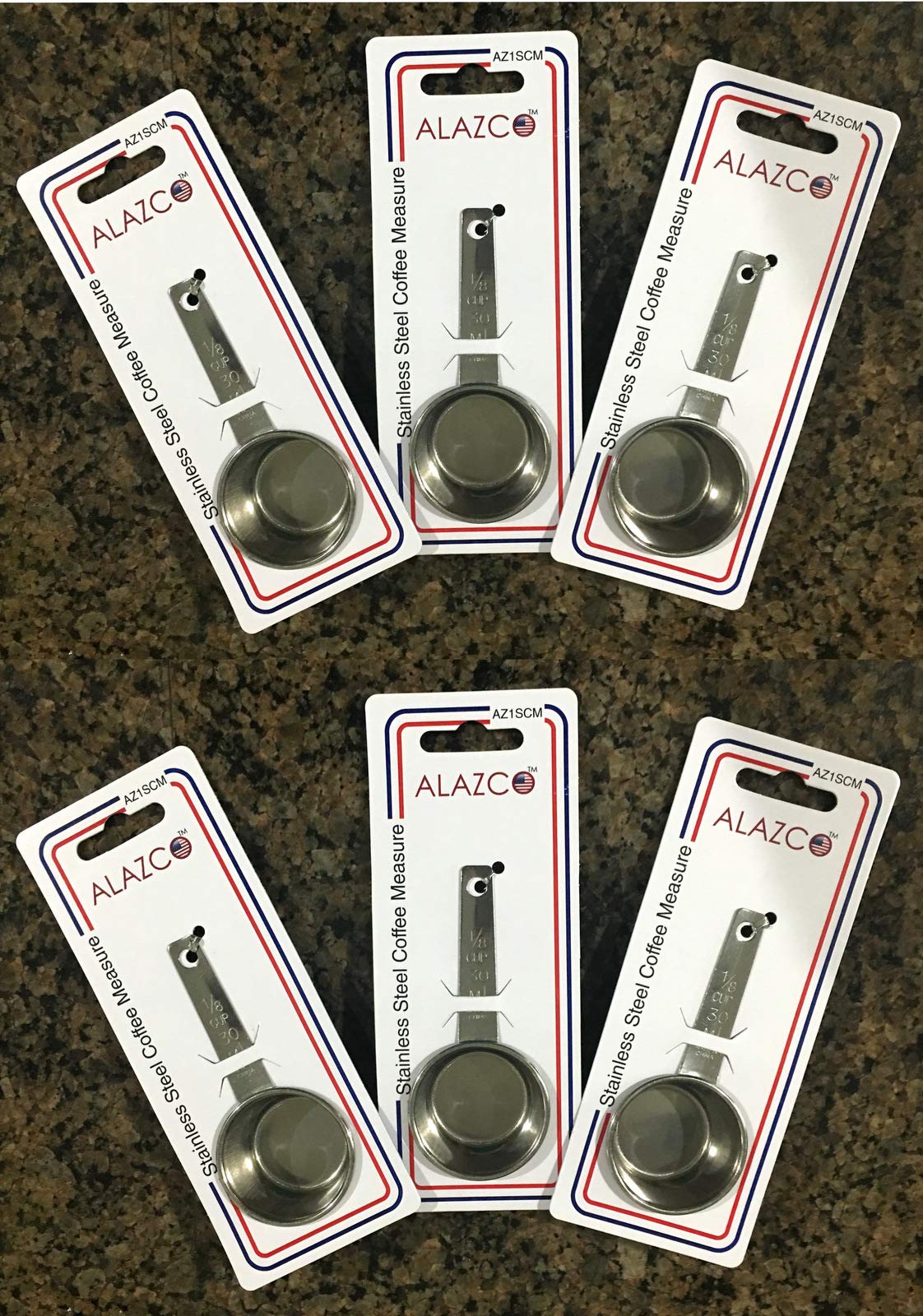 6pc STAINLESS STEEL ALAZCO COFFEE MEASURING SCOOP 1/8 CUP - Kitchen Baking Cooking Measuring Scoop Spice Herbs Salt Sugar Flour Cocoa Protein Powder Keto Cream Scoop