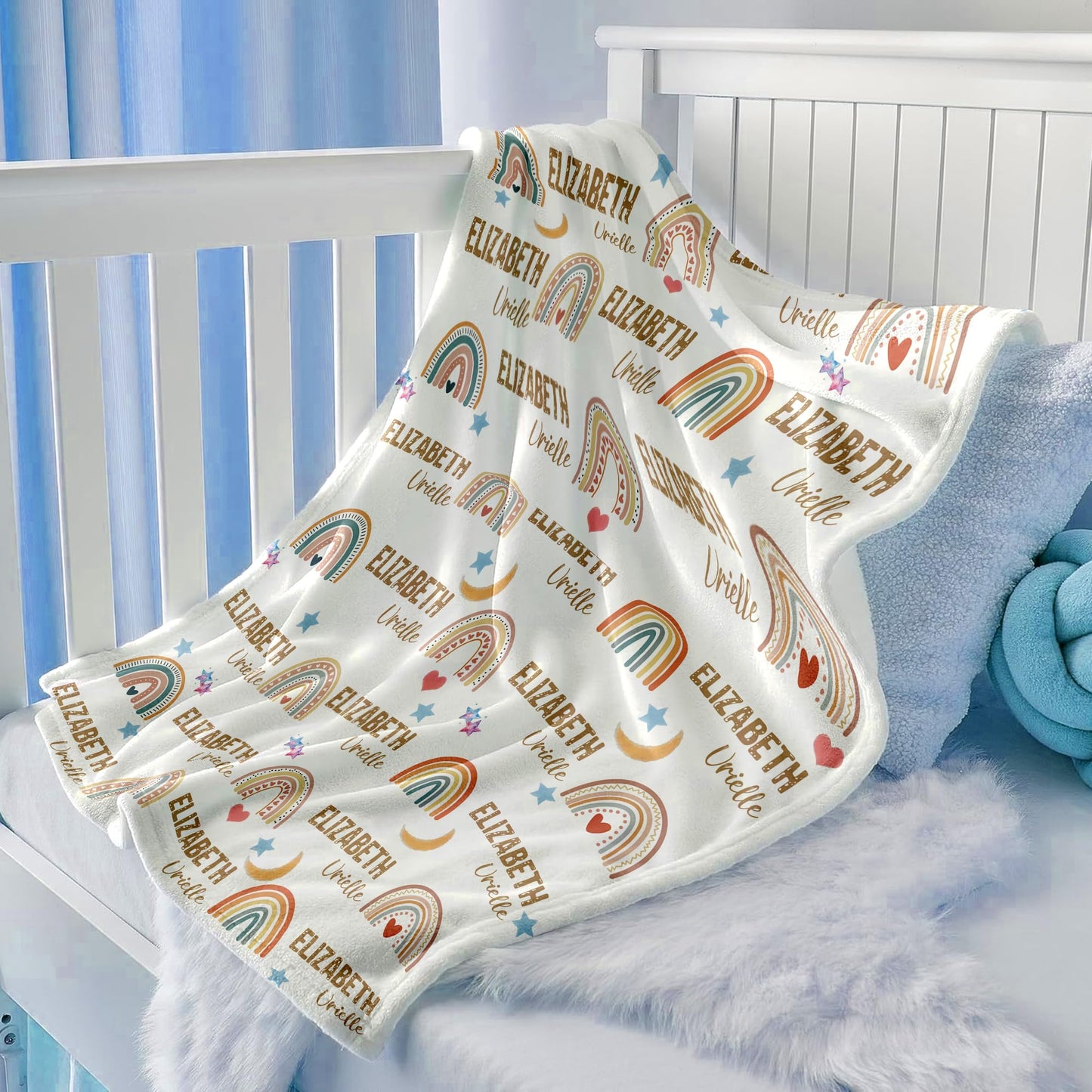 Bohva Personalized Baby Blanket with Name, Custom Baby Girl Blankets for Girls with Rainbow Decor, Name Blanket Newborn, Kids Receiving Blankets for Babies Shower Gifts