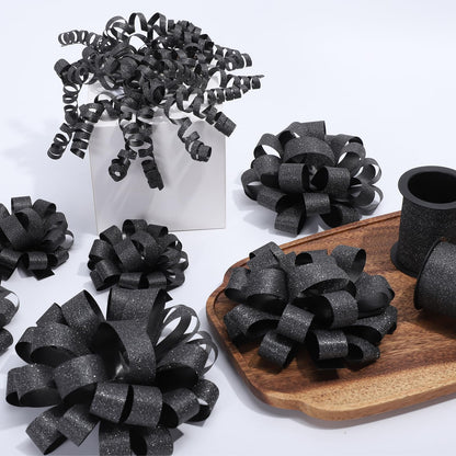 FORBINBO 16 Pcs Gift Bows Assortment - 4 Size Gift Bowsand 2 Crimped Curling Ribbons, Perfect for Christmas, Holiday，Birthdays, Weddings, Baby/Bridal Showers, Party (Black)