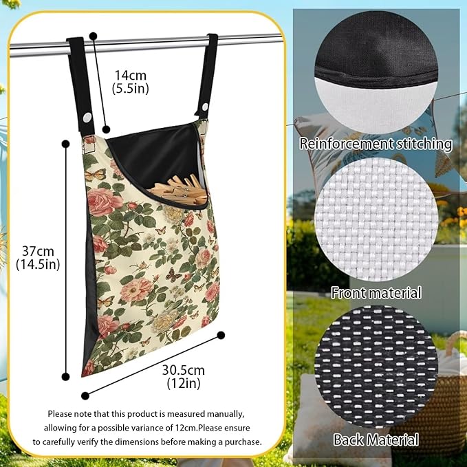 2 Pcs Floral Clothes Pin Hanging Bag