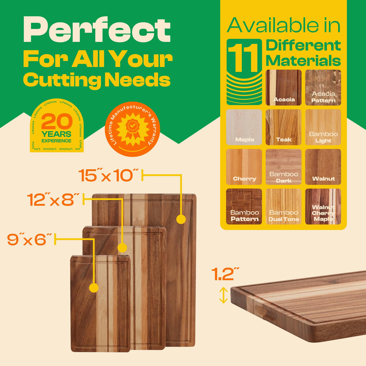 Riveira Premium Maple/Cherry/Walnut Wood Cutting Board – Versatile and Durable: Set Of 3 Pcs Rectangular Wooden Cutting Board – Natural Wooden Cutting Boards For Kitchen - Complete Cutting Boards