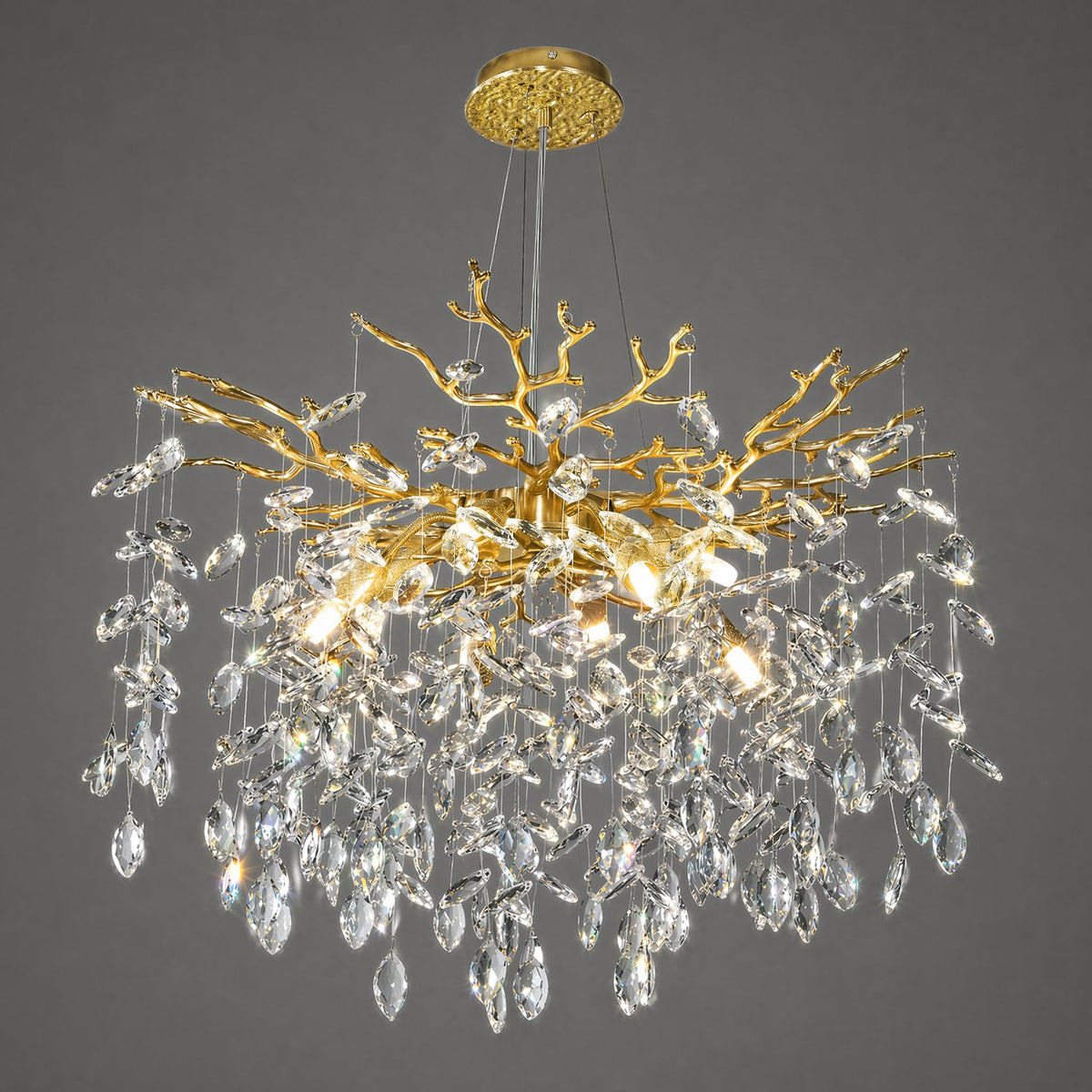 kvtinmty 24'' Modern Tree Branch Crystal Chandelier Luxury Gold K9 Crystal Chandelier 9-Light Crystals Pendant Chandeliers for Dining Room Living Room Bedroom Kitchen Entryway