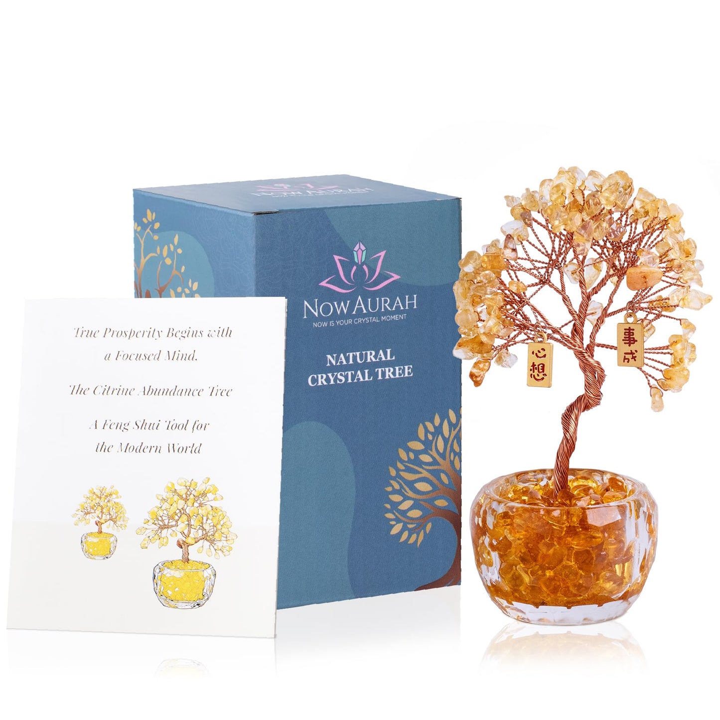 Now Aurah Citrine Crystal Ornament Handmade Gemstone Tree for Desk Decor Feng Shui Money Tree Attracts Wealth & Positive Energy Thoughtful Gift for Women & Men