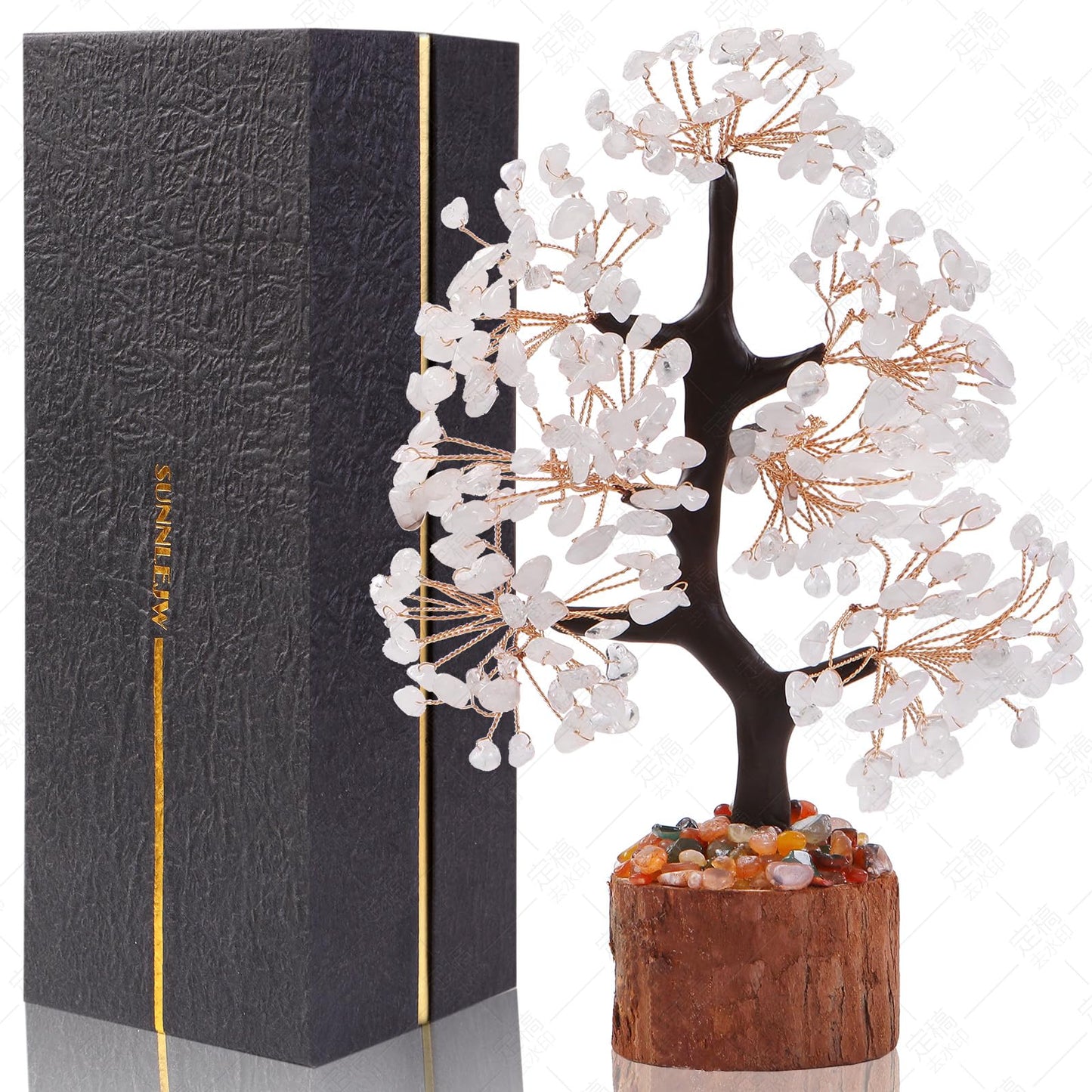 Sunnlejw Clear Quartz Crystal Tree of Life for Home, Office, and Desk Decor，Handmade Bonsai for Clearity, Healing Crystals Money Tree，Perfect Concentration Gifts for Mom and Sister Friend