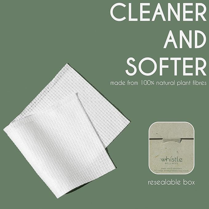 Whistle Wellness® Disposable Face Towel 10"×12", Resealable Box, Biobased Plant