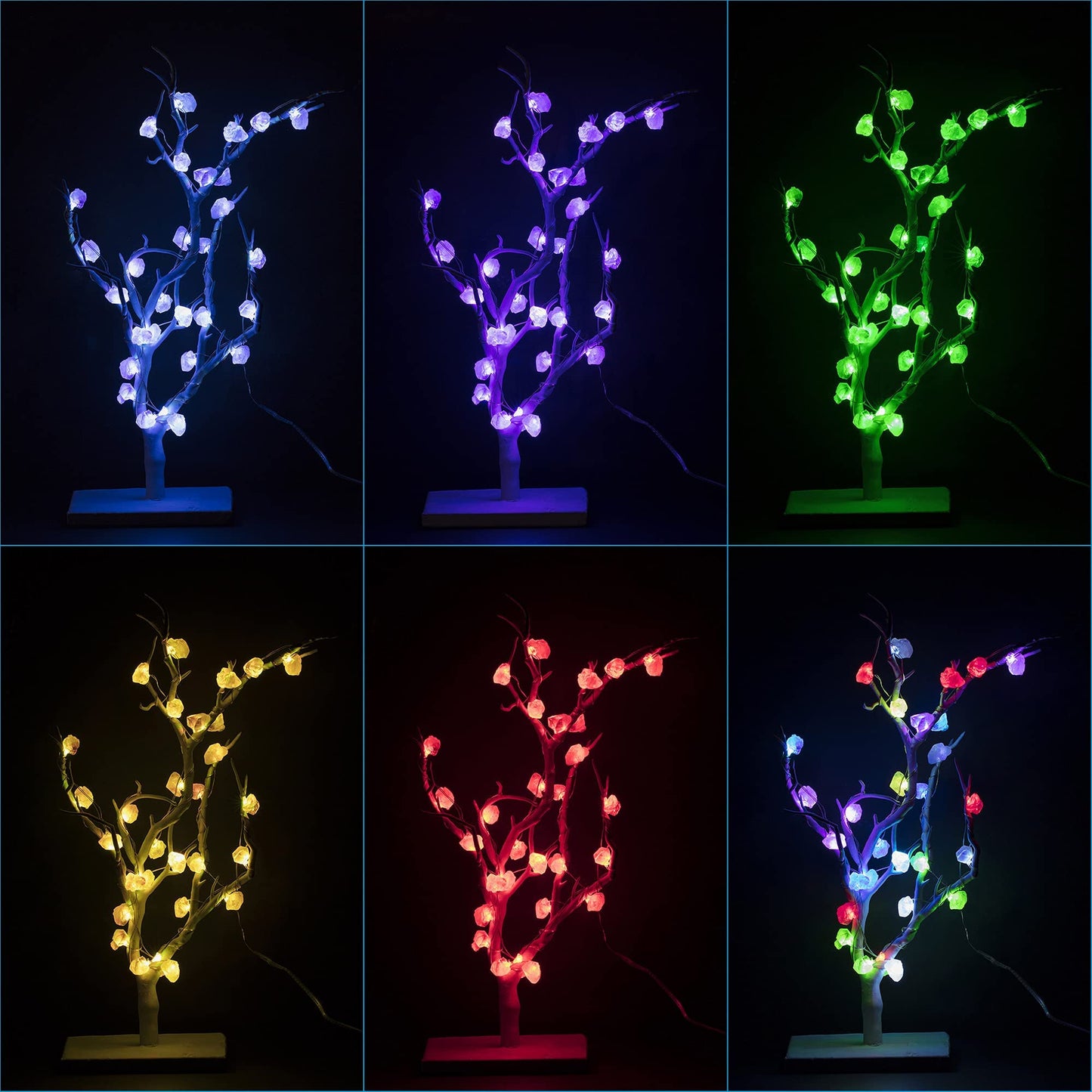 Hiboom 16 Colors Dimmable Amethyst String Light, 9.8FT 30 Crystal Natural Fluorite String Lights, Timer & 4 Modes, USB/Battery Powered Light for Salt Lamp Room Christmas Wedding Valentines Day