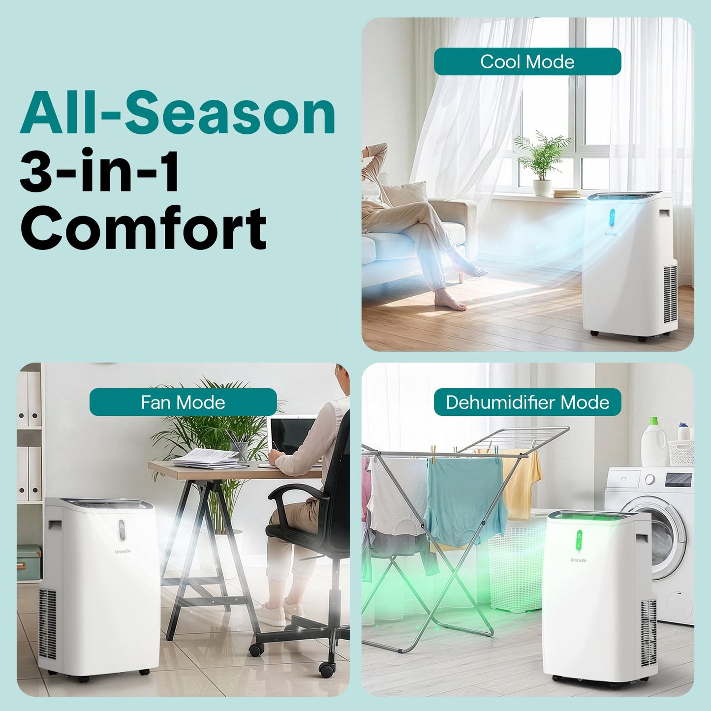 SereneLife Portable Air Conditioner 12000 BTU With WIFI | 3-in-1 Cooling, Fan and Dehumidifier | 24-H Timer Up to 550 Sq Ft Coverage | AC Unit for Bedroom, Home & Office, Includes Window Kit & Remote
