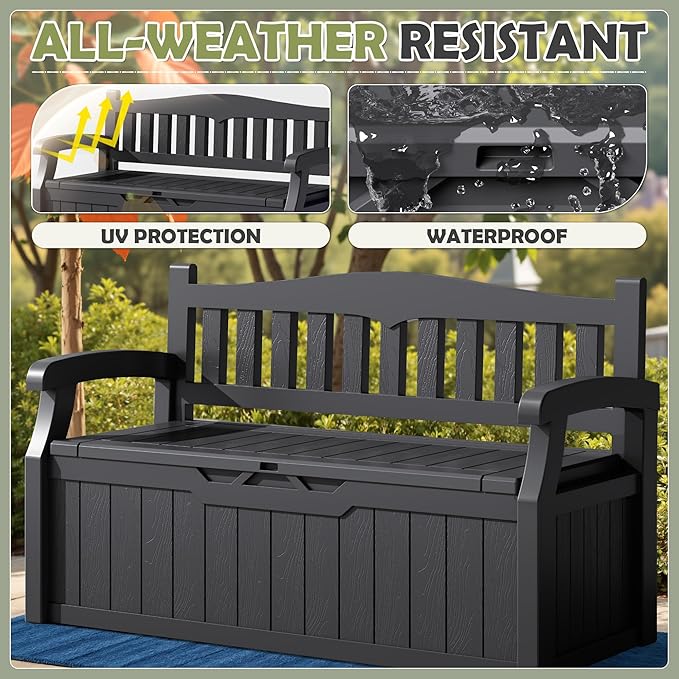 Homall 75 Gallon Outdoor Storage Benches Lockable Deck Box with Waterproof and UV Resistant, Waterproof Storage Box for Patio Furniture, Tools, Cushions (Black)