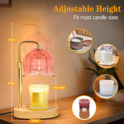Candle Warmer Lamp with Timer Dimmer, Adjustable Height Candle Wax Warmer, Christmas Birthday Gift for Mom Women,House Warming Gifts for New Home Bedroom Decor,(Lotus Flower-Pink)