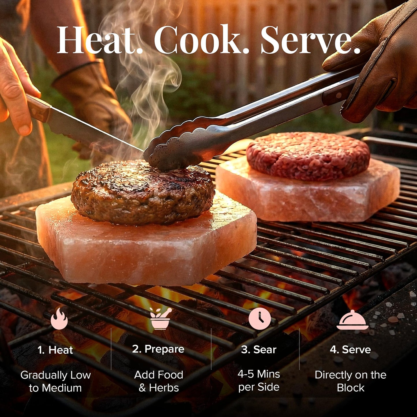 UMAID Sizzle Block™ Himalayan Salt Block 4 Pack (6" Hexagon) – Food Grade Salt Slabs for Burgers, Steak, Seafood & Vegetables – Heat for Grilling & Cooking or Chill for Sushi, Charcuterie & Food Presentation – Unique Gifts for Men & Dad Gifts for Fathers
