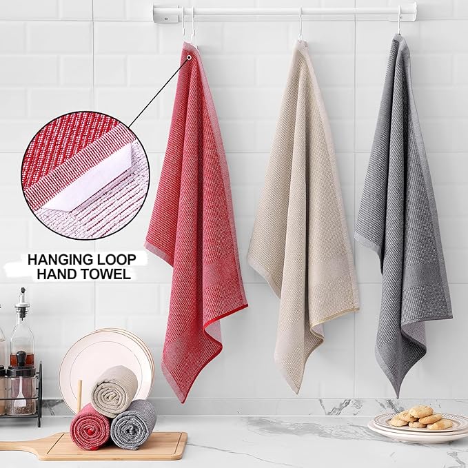 Homaxy Premium Kitchen Towels, Large Cotton Kitchen Hand Towels, Flat and Terry
