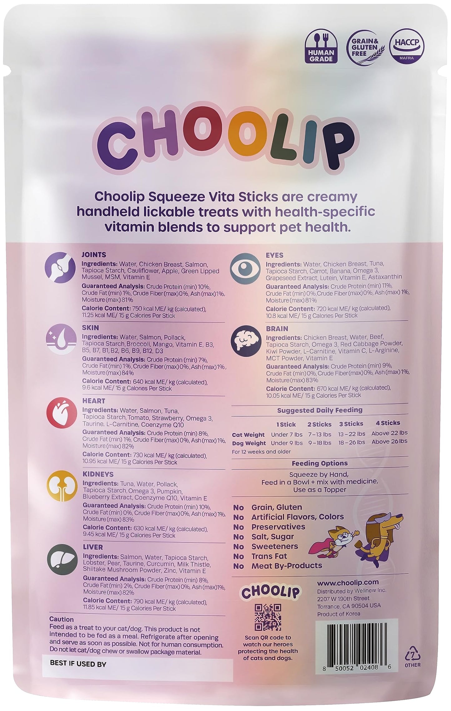Choolip Squeeze Vita Stick Lickable Cat and Dog Treats – 7-Count Variety Pack – Creamy Puree with Multivitamins for Joints, Skin, Heart, Kidney, Liver, Eyes & Brain – Grain-Free & Vet-Formulated