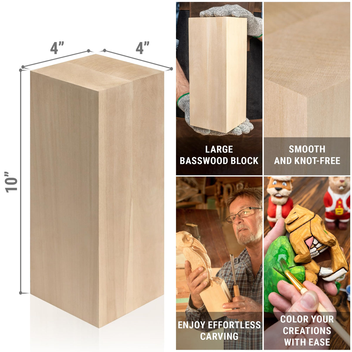 BeaverCraft Basswood Carving Blocks BW1 Large Wooden Block 10x4x4 Inches - Soft Whittling Wood - Basswood for Carving - Unfinished Wood for Crafts