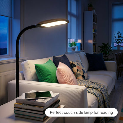 Brightech Litespan Slim LED Floor Lamp - Modern Reading Light Over Chair for Living Rooms & Offices, Tall With Adjustable Gooseneck, Crafts Work Light, Dimmable Standing for Bedroom - Wood