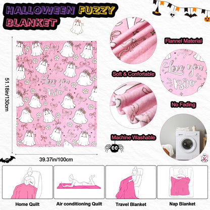 Roshtia 1 Set 7pcs Valentines You're My Boo Basket Gifts for Girlfriend You're My Boo Pink Ghost Handbag Throw Blanket Coffee Mug Candle Jar Spiral Journal Pen Card(Halloween)