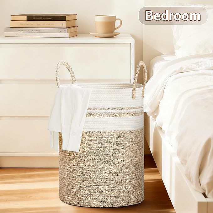 Tall Laundry Basket with Handles, 58L Portable Dirty Clothes Hamper, Boho