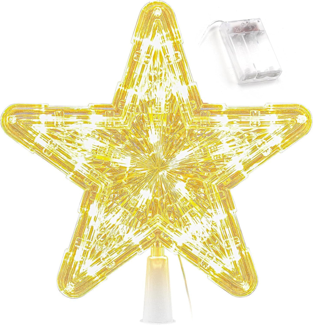 Christmas Tree Topper, Battery Powered Light up 9 Inch Star Tree Topper with Topper Stabilizer Supporter, White Xmas Star Treetop Toppers Christmas Tree Decorations Ornaments for Holiday Home Decor