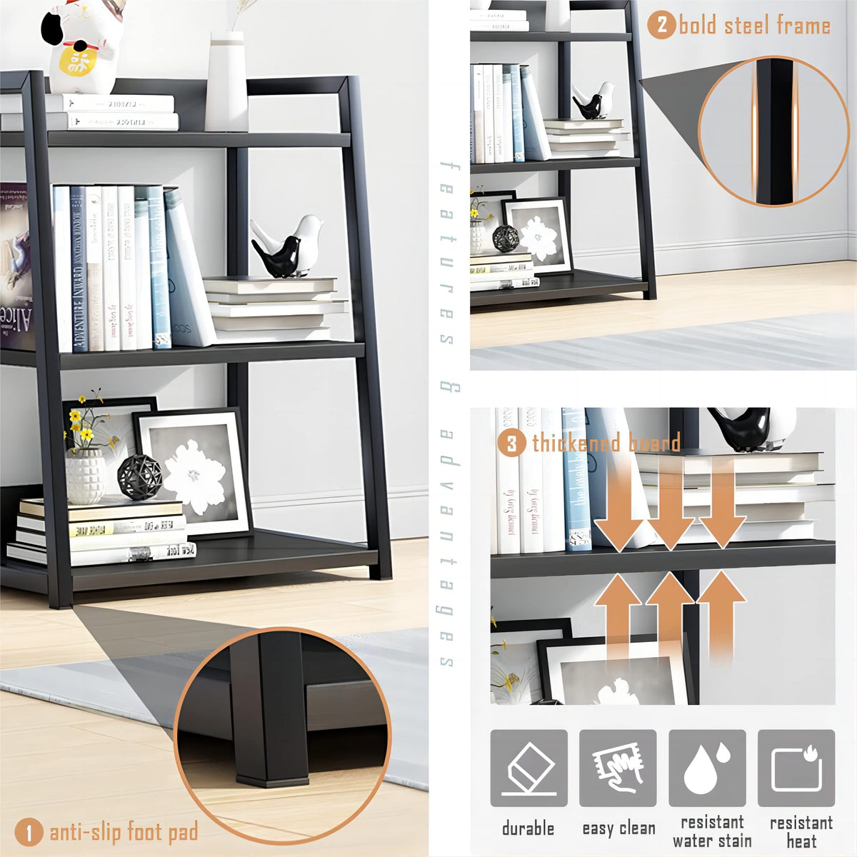 IOTXY 5 Tier Open Bookshelf - Steel and Wood Display Stand, 19.7" Width Floor-Standing Bookcase, White