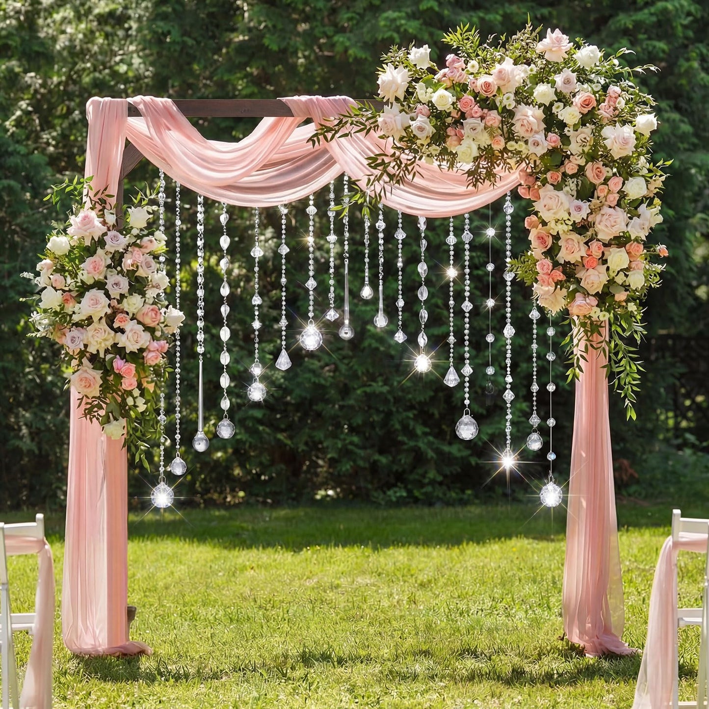 Soulchen 24 Pcs 20 Inch Clear Acrylic Crystal Garland Strands Large Hanging Chandelier Bead Chain String Wedding Icicle Drop Ornaments for Wedding Party Decor
