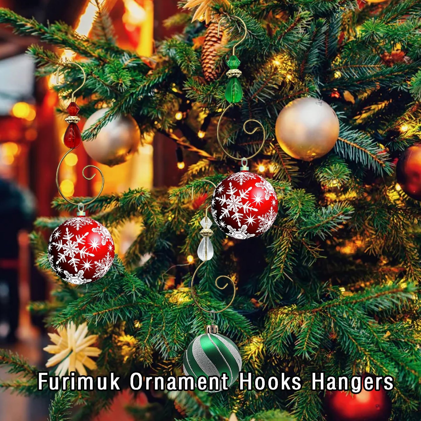 Furimuk 30 Pcs Ornament Hooks Hangers Christmas Decorative Hanging Stainless Wire with Acrylic Crystal Jewel Beaded, Swirl S-Shaped Hangers Hook for Christmas Tree Decorations
