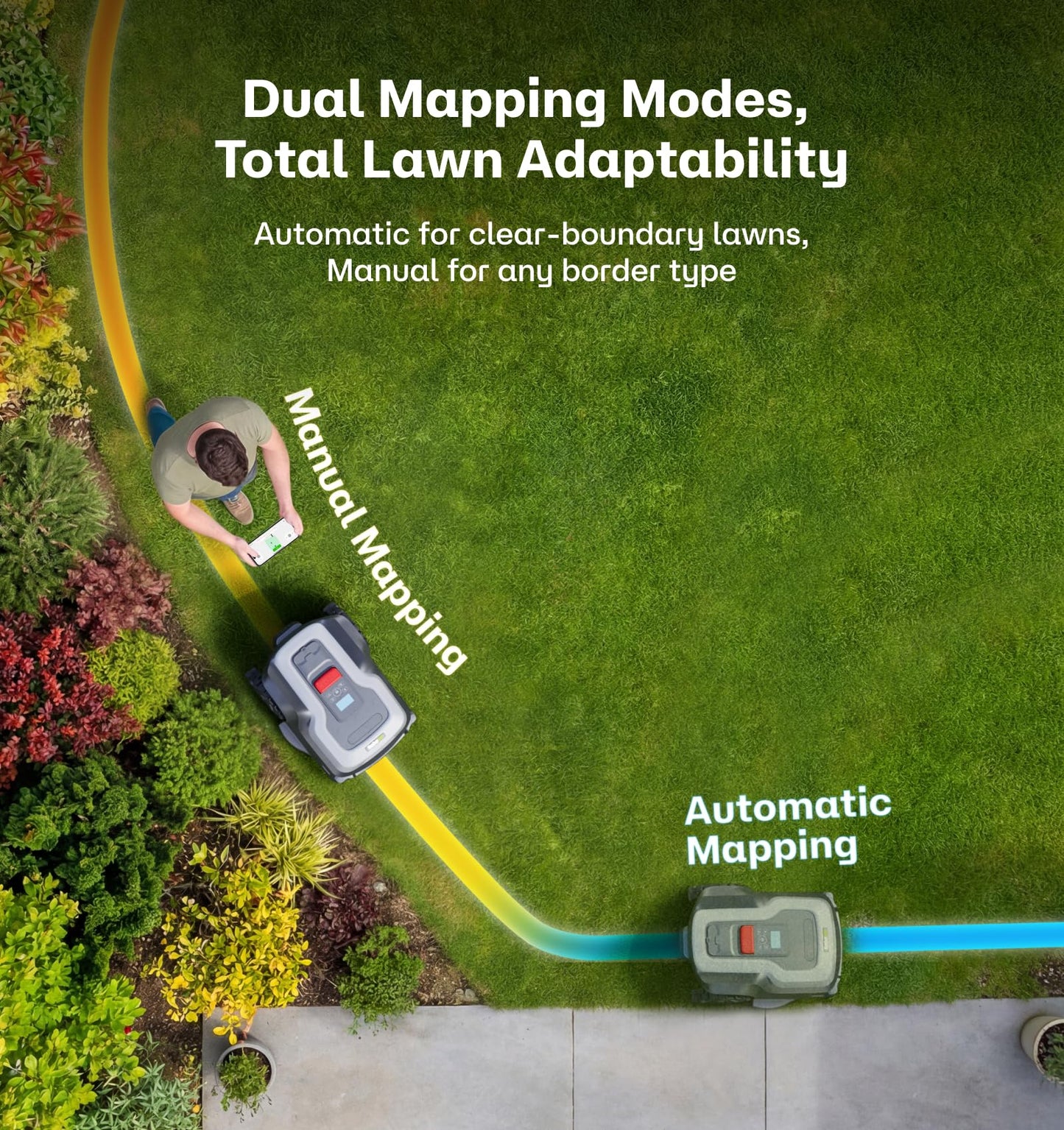 RoboUP T1200Pro Wire-Free Robot Lawn Mower, Automatic Robotic Mower for 0.37 Acre, RTK+Vision, AI Obstacle Avoidance, 1.18"-2.36" Adjustable Cutting Height, Unlimited Multi-Zone Mowing Robotic Mower