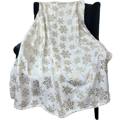 Serafina Home Christmas Holiday Throw Blanket: Velvelty Soft, Durable Fleece Accent for Bed or Couch (Golden Snowflakes, 50 x 60 inches)