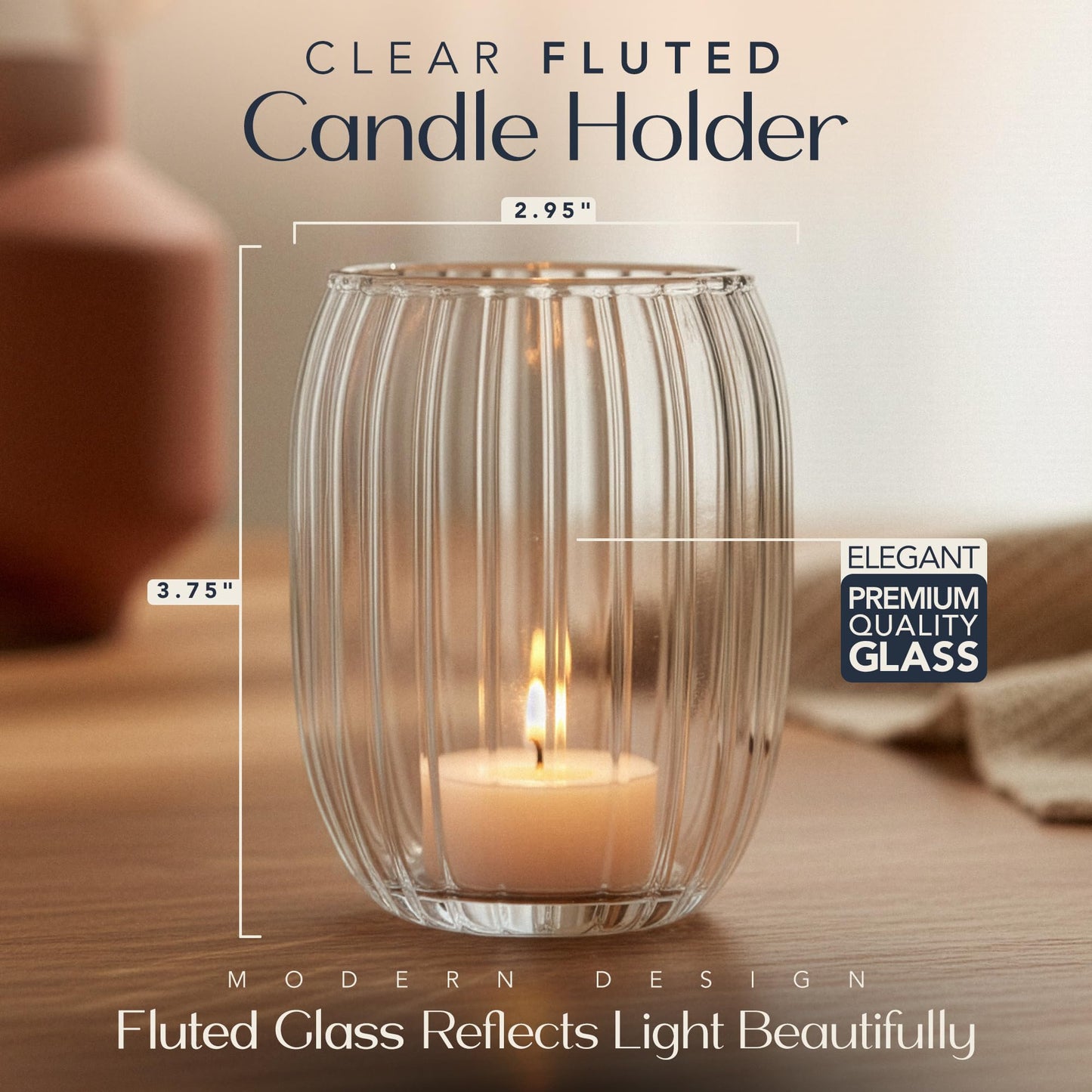 Votive Candle Holder Set of 6 | Fluted Oval Votives & Tealights Glass Candle Holders for Weddings, Centerpieces & Home Décor - Royal Imports