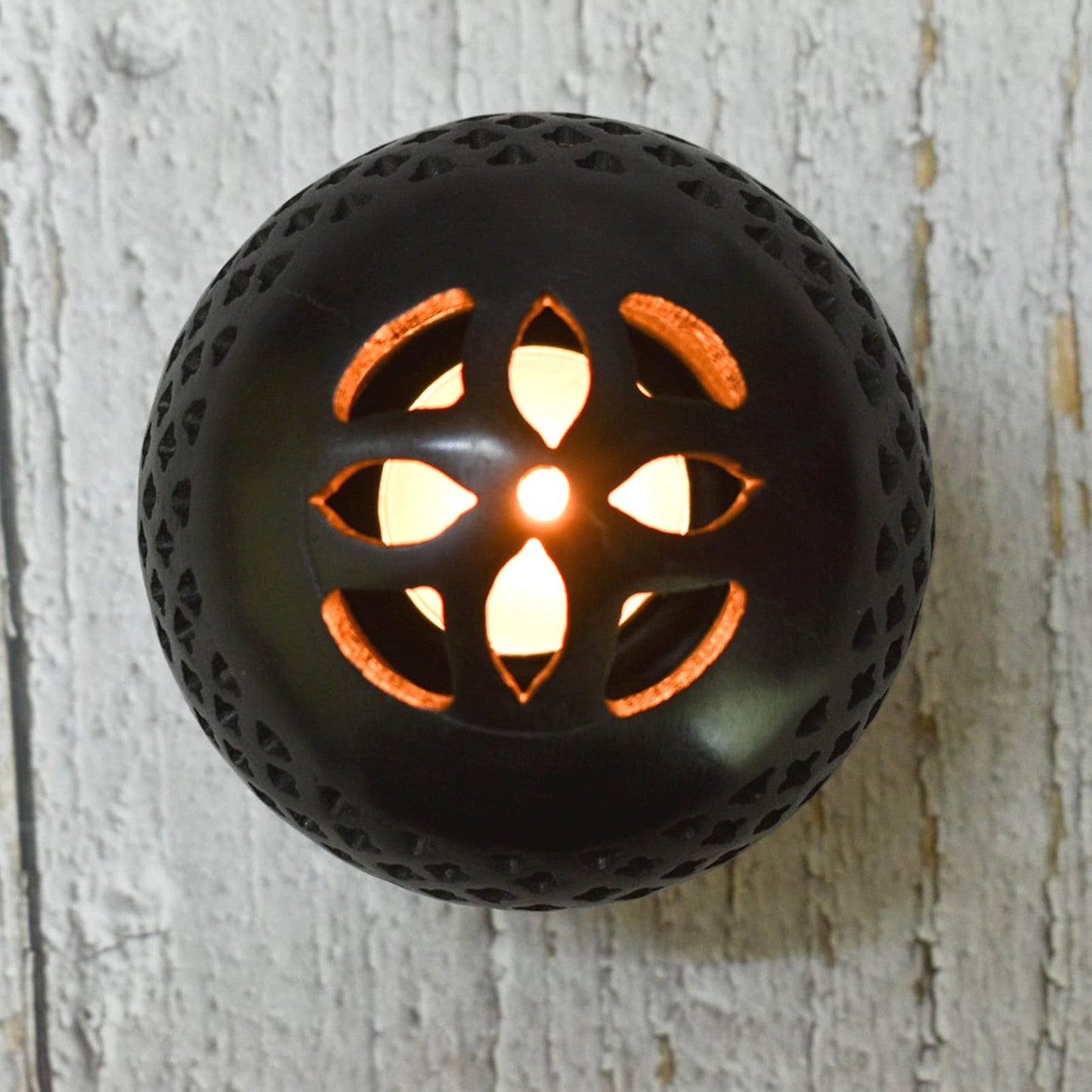 Tealight Candle Holder Soapstone/Gift for Loved Ones/Home/Office Decor (Black Round)- 4 inch