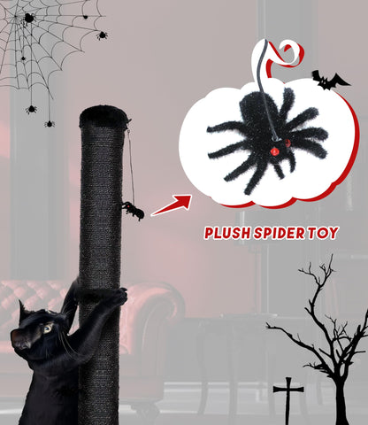 PuzzlePaw Gothic Cat Scratching Post with Spider Dangling Toys for Indoor Cats, Halloween Spooky Cat Scratcher,Activity Cat Play Center Goth Cat Tree Tower Furniture with Cobweb Base,Black