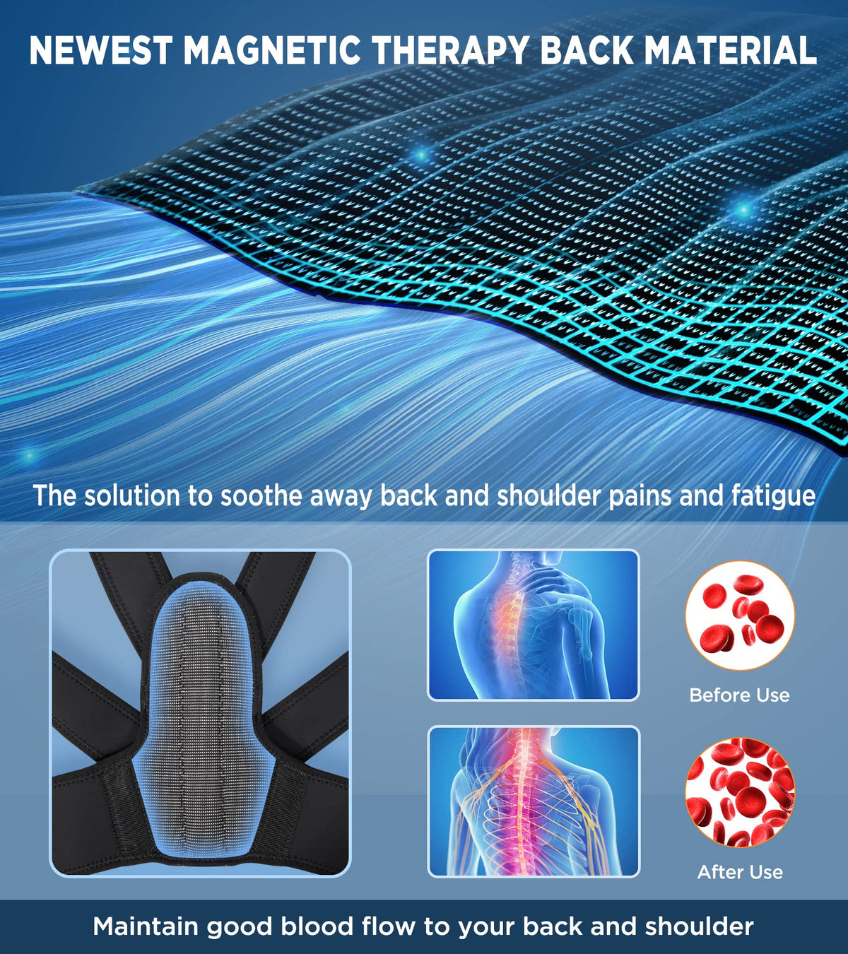 FILLOVE Posture Corrector for Women and Men with Magnetic Therapy Back Support, Strong Traction & Fully Adjustable Upper Back Brace Back Straightener for Neck, Clavicle, Spine and Shoulder Pain Relief