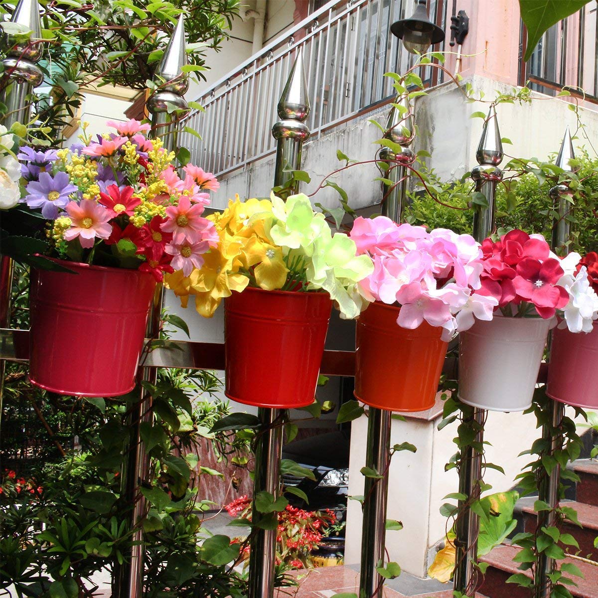 OGIMA 10 x Metal Iron Flower Pot Vase Hanging Balcony Garden Planter Home Decor