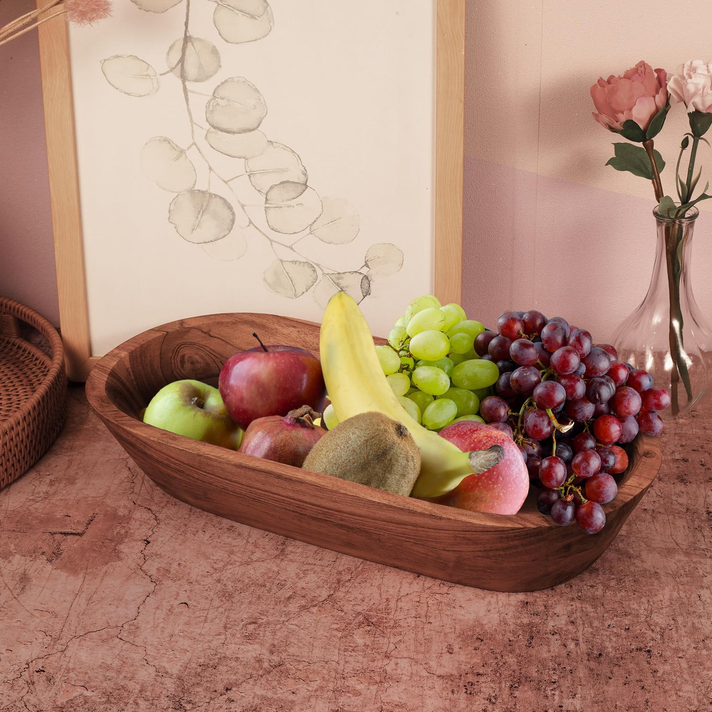 Wooden Dough Bowl – Handmade Decorative Bowls for Home Decor, Bathroom, Kitchen Counter & More - Acacia Wood Large Dough Bowl Fits Cosmetics, Keys & Other Knick Knacks – Great Boho Home Decorations