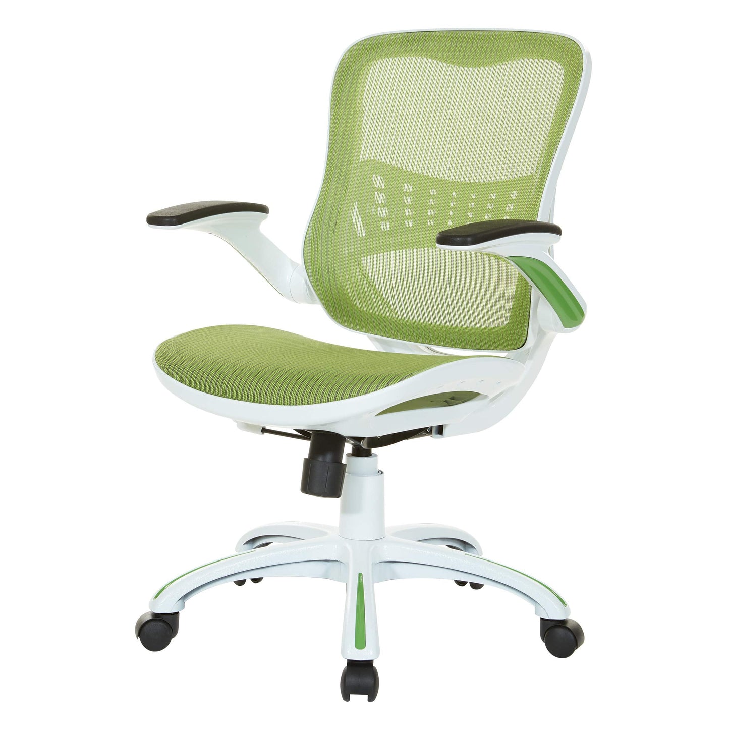 OSP Home Furnishings Riley Ventilated Manager's Office Desk Chair with Breathable Mesh Seat and Back, White Base with Green