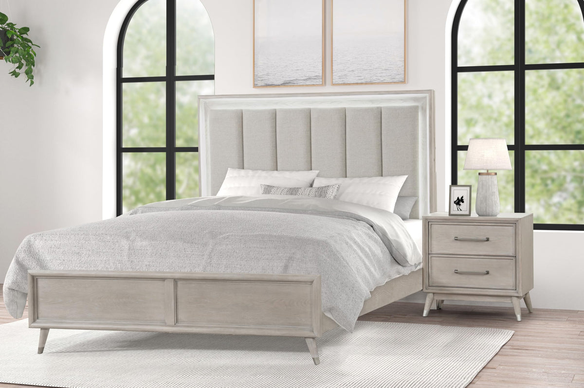 Roundhill Furniture Seluna 6-Piece Bedroom Set with Touch LED Lighting, Gray Oak Finish, King