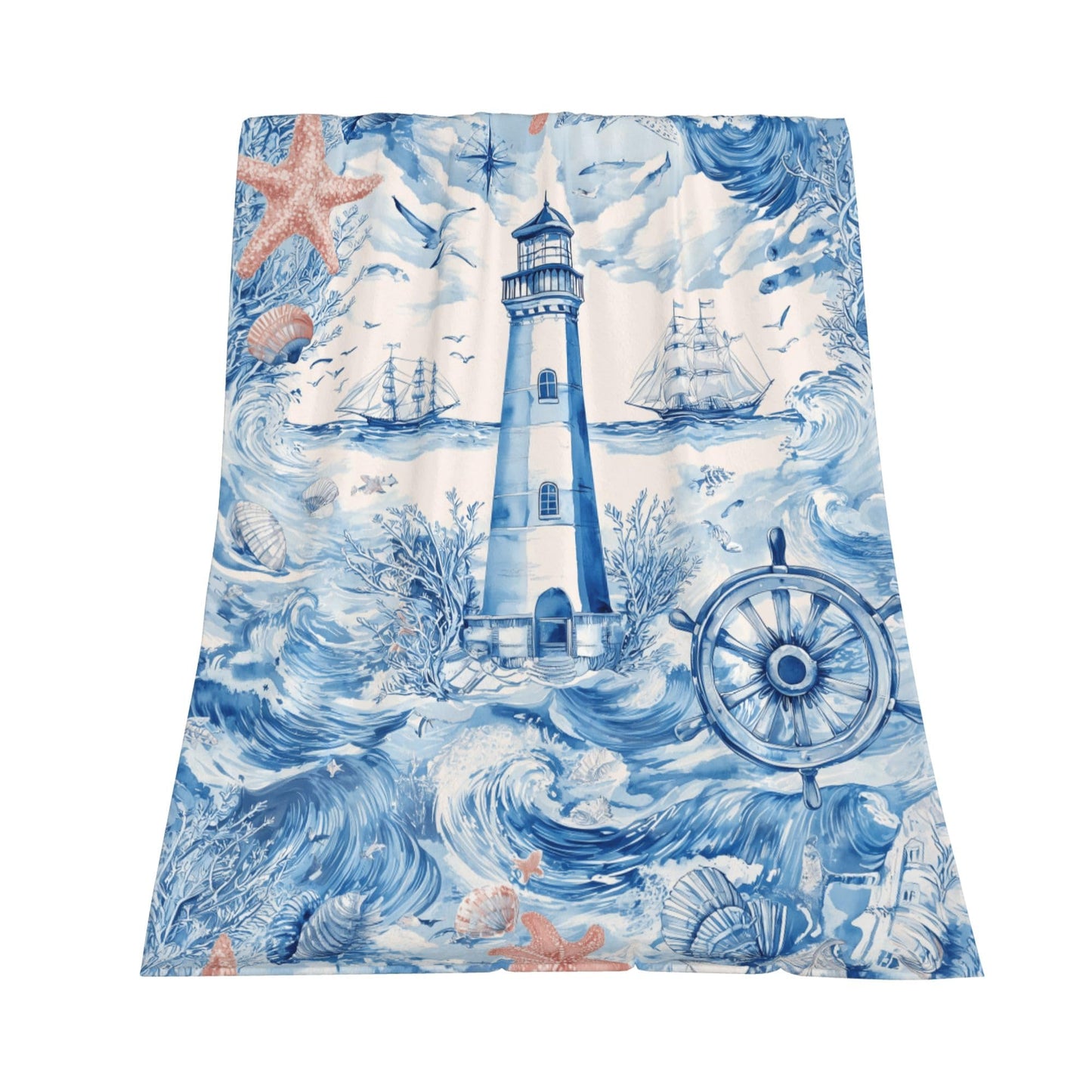 Nautical Navy Blue Ocean Beach Flannel Throw Blanket Soft Cozy Blanket for Living Room Couch Sofa Bed 50 x 60 Inches