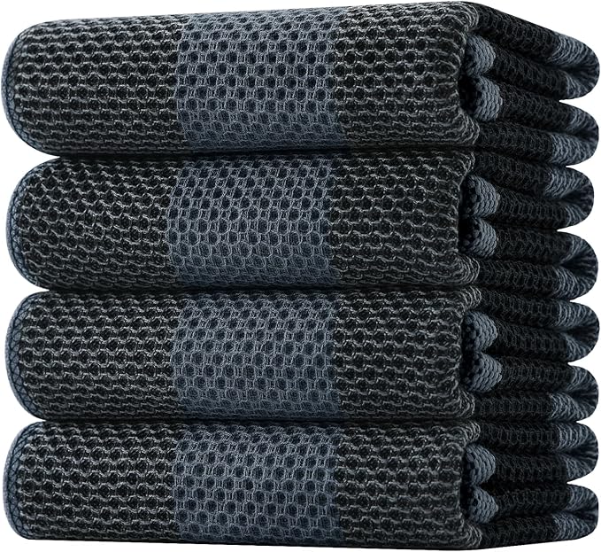 Homaxy 100% Cotton Waffle Weave Check Plaid Kitchen Towels, 20 x 28 Inches