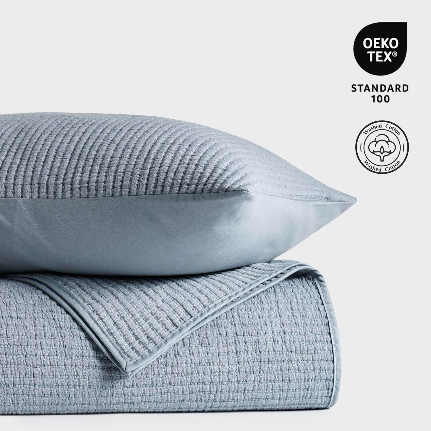 EVERGRACEHOME Cotton Coverlet Set Full Queen Size 3 Pieces, Lightweight Soft Ribbed Matelassé Bedspread Quilt Set, Cozy Oversized Quilted Bedding Set with 2 Pillow Shams for All Seasons, Blue Linen