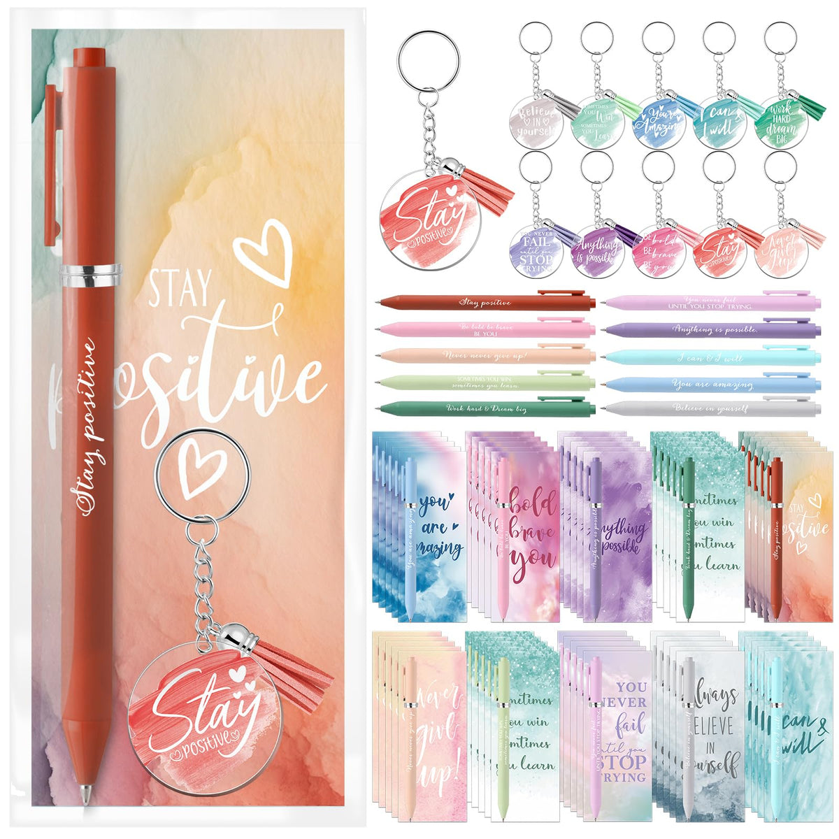 Quelay 30 Set Inspirational Gift Bulk for Women History Month Motivational Acrylic Keychain Motivational Pens Bookmarks Women Empowerment Gifts for Team Employees