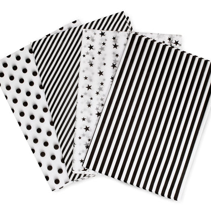 MR FIVE 60 Sheets 20" X 28" White and Black Tissue Paper Bulk,4 Styles Black Tissues Paper for Gift Wrapping,Gift Bags,Birthday,Star Stripes Polka Dots Pattern