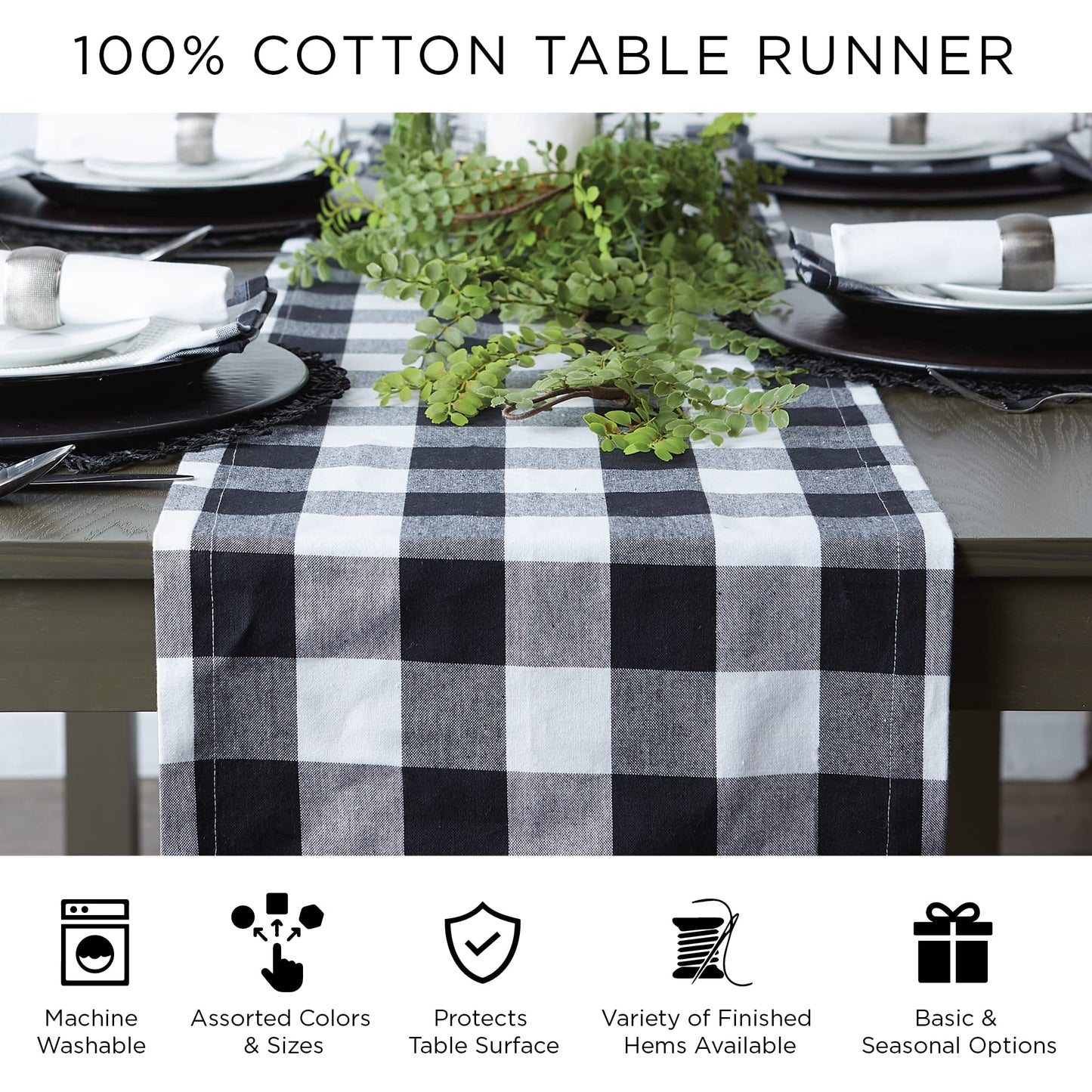 DII Buffalo Check Collection, Classic Farmhouse Table Runner, 14x108, Red & Black