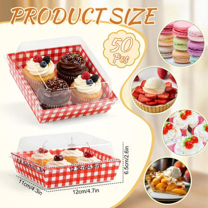 Potchen 50 Pack Red and White Checkered Charcuterie Boxes with Clear Lids, Red & White Buffalo Plaid Gift Boxes with Window for Pizza Party Decorations Wedding Bridal Baby Shower Picnic Buffet