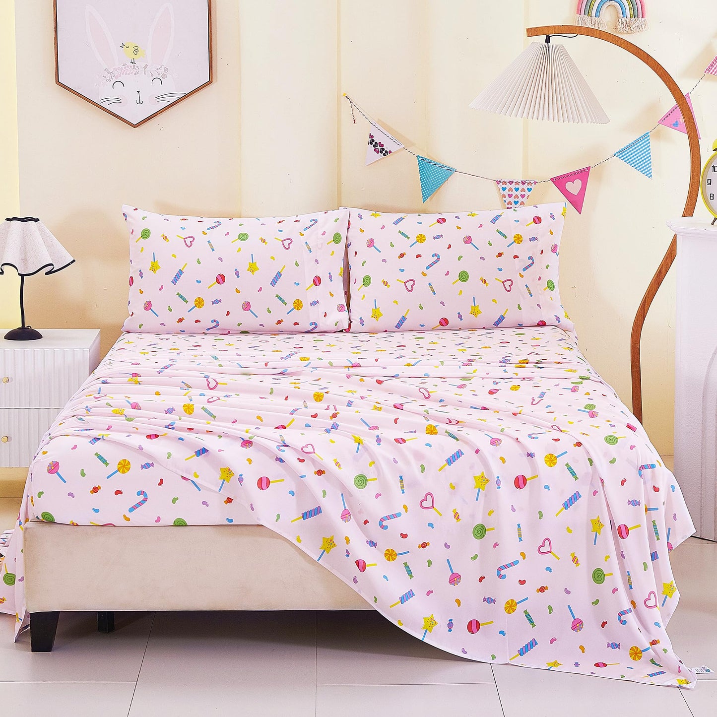CozySmile Twin Sheet Set Kids,3 Pieces Breathable Soft Microfiber Bedsheets for Child Girls, Oeko-TEX, Anti Pilling Deep Pockets Easy Care Bed Sheets, Candy