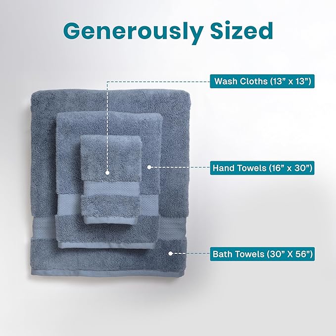 100% Organic Cotton Bath Towel Set | Bathroom Luxury Towel Set of 6 | GOTS