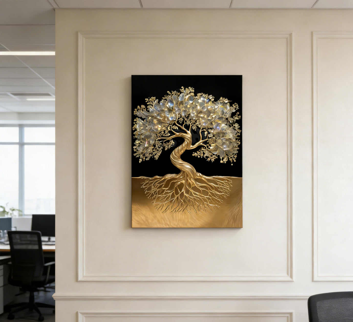 Tree of Life Canvas Wall Art Healing Crystal Painting Picture Wall Decor Golden Minimalist Theme Poster Print Artwork for living room Bathroom Bedroom Office Hallway Home Decoration