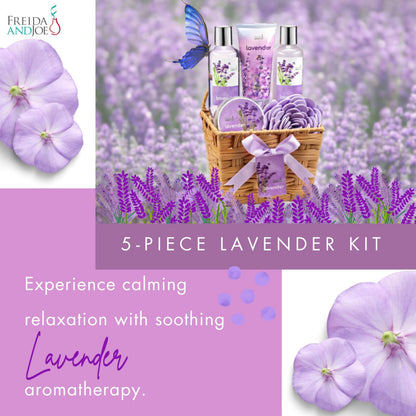Lavender Bath and Body Gift Set in a Wicker Basket Calm & Relaxing Lavender Spa Gift Set for Women – Perfect Self-Care Gift for Valentiness, Birthdays & Special Occasions Valentines Gift