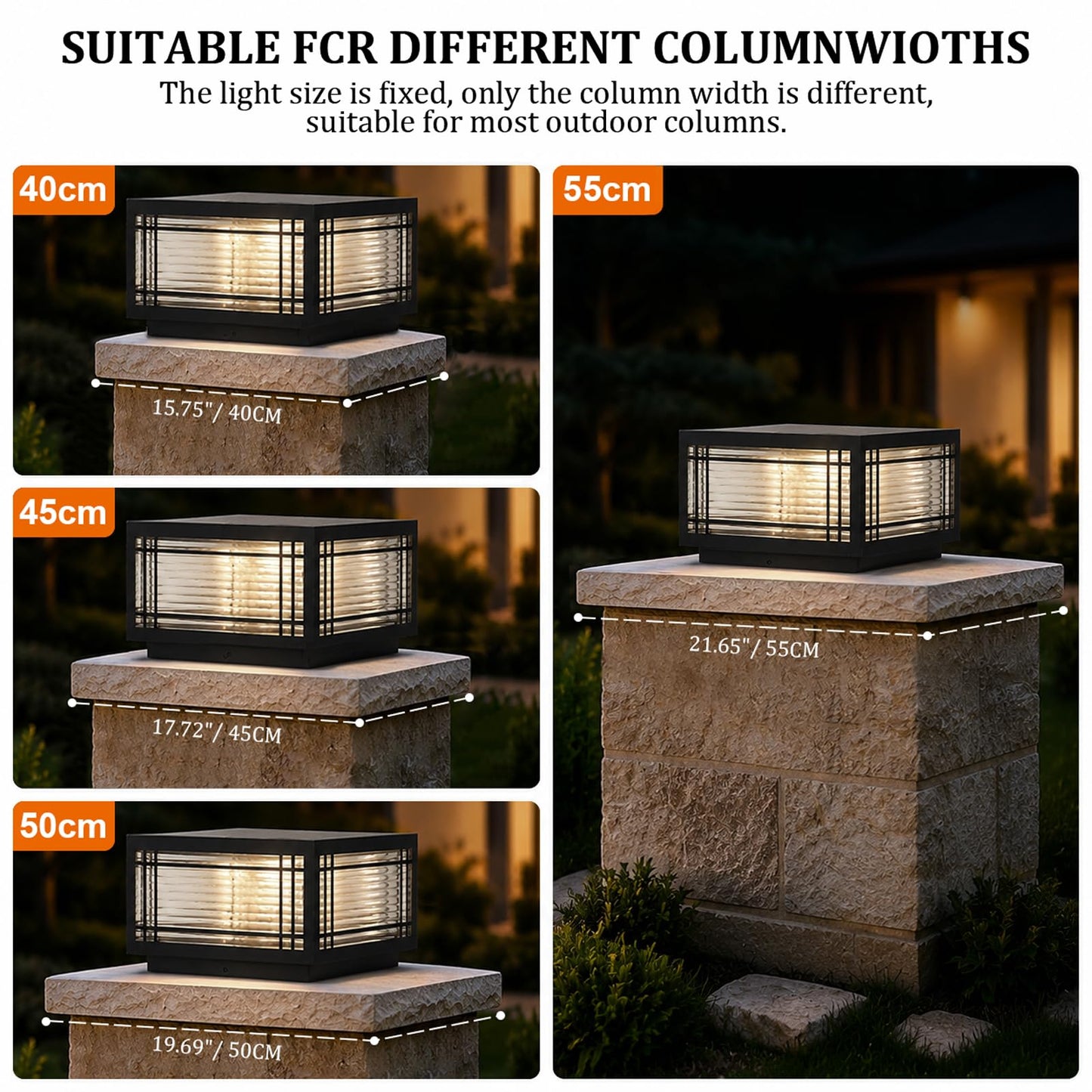 SLAWA Outdoor Post Caps Lights Modern Square Fence Pillar Lamps Waterproof Lawn Column Cap Lamp Courtyard Stainless Steel Housing Light Deck Post Light Fixture with Pier Mount Yard Pedestal Light