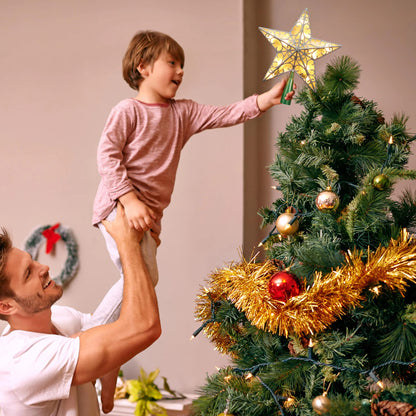 ODEETRONIC Star Christmas Tree Topper, 9.5in UL Certified 3D Star Tree Topper Lights, Double Sided Christmas Tree-top with 10 Count Incandescent Warm White Lights for Xmas Tree New Year Home, Silver