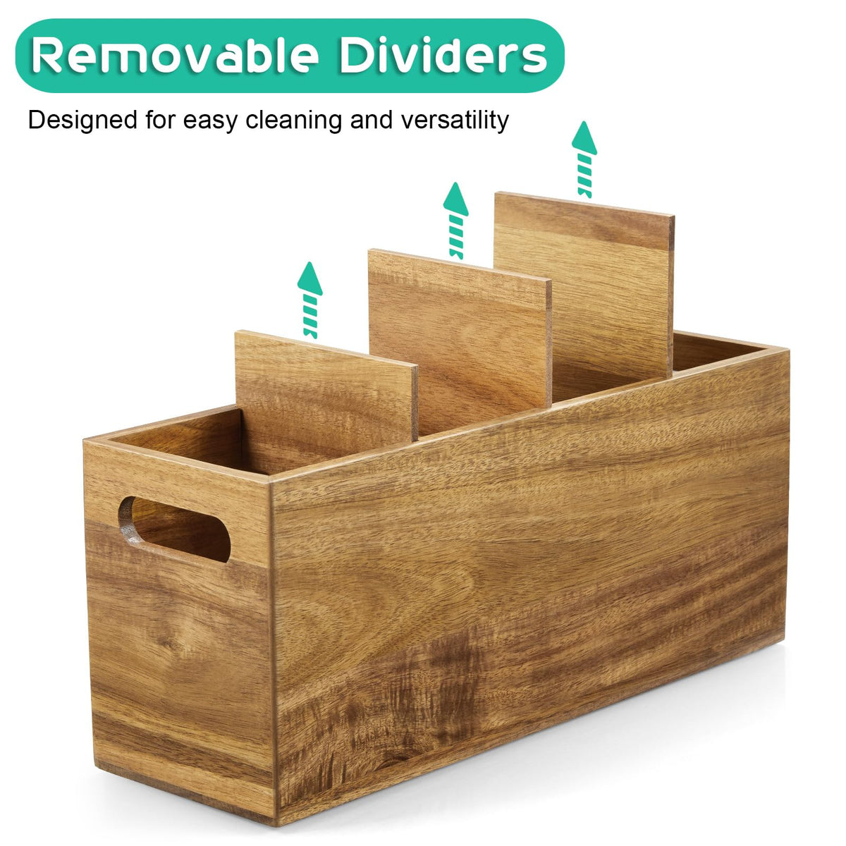 ALELION Acacia Wood Utensil Holder with Removable Divider - 4 Compartment Wooden Utensil Caddy Organizer for Kitchen Counter - Cooking Utensil Crock for Countertop