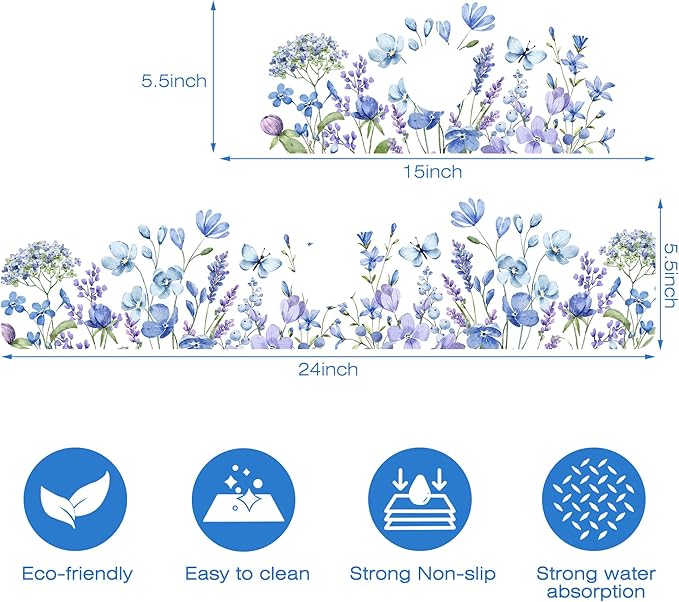 Watercolor Floral Butterfly Sink Faucet Absorbing Mat Sink Splash Guard Faucet