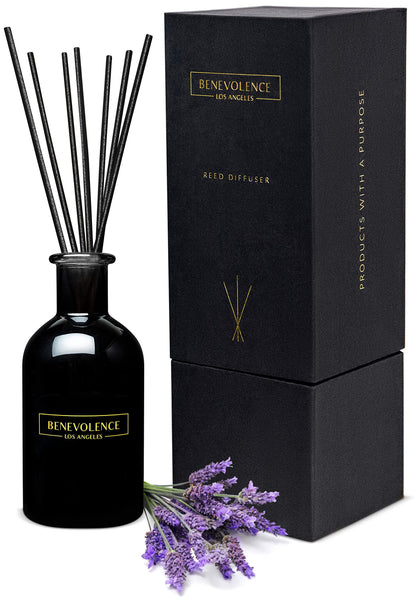 Benevolence LA Reed Diffusers for Home, Lavender & Eucalyptus Relaxing Fragrance | Aromatherapy Reed Diffuser Sticks with Gift Box, Scented Sticks for Bathroom | Home Décor